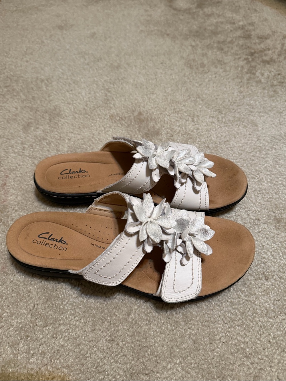 Clarks Collection White Leather Floral Laurieann Rose Sandals